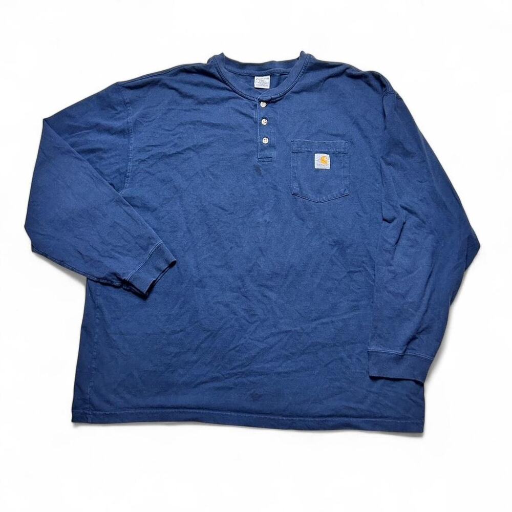 Carhartt Vintage Y2k Workwear Blue Cotton Henley Neck Button Shirt XXL